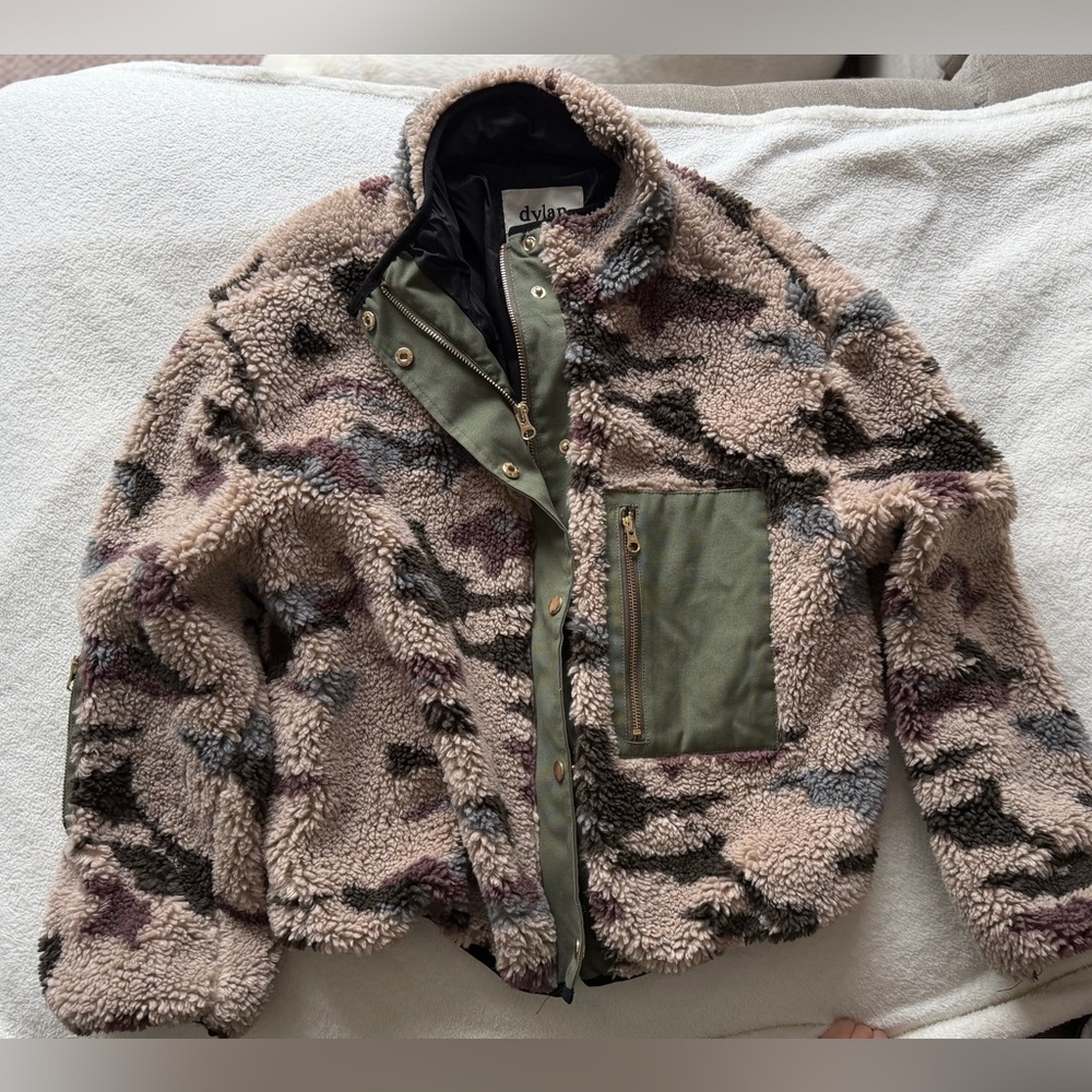 dylan Beige Camo Teddy Jacket with Olive Pocket